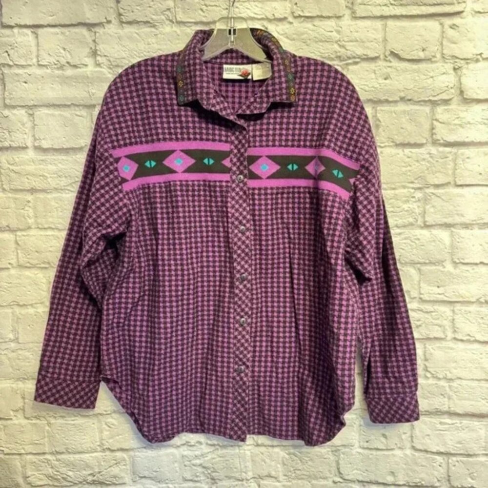 Vintage Hang Ten Southwest Houndstooth Button Front Shirt Size Large 80s/90s - Picture 1 of 12